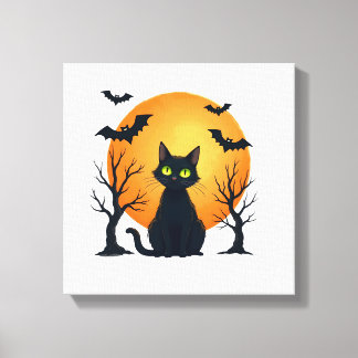 Vintage Scary Christmas Cat Costume Retro Cat Moon Canvas Print