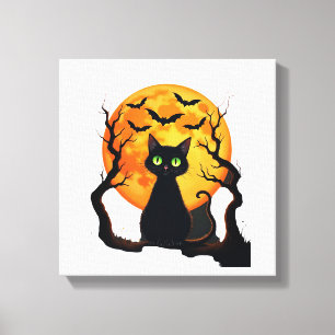Vintage Scary Christmas Cat Costume Retro Cat Moon Canvas Print