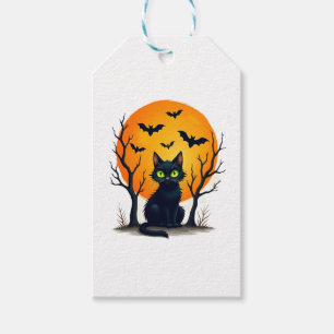 Vintage Scary Christmas Cat Costume Retro Cat Moon Gift Tags