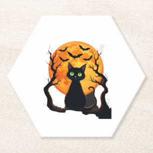 Vintage Scary Christmas Cat Costume Retro Cat Moon Paper Coaster