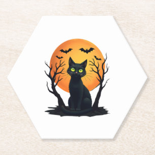Vintage Scary Christmas Cat Costume Retro Cat Moon Paper Coaster