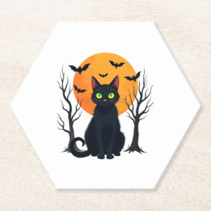 Vintage Scary Christmas Cat Costume Retro Cat Moon Paper Coaster