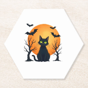 Vintage Scary Christmas Cat Costume Retro Cat Moon Paper Coaster
