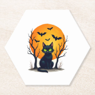 Vintage Scary Christmas Cat Costume Retro Cat Moon Paper Coaster