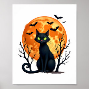 Vintage Scary Christmas Cat Costume Retro Cat Moon Poster