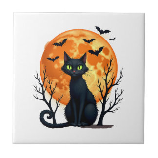 Vintage Scary Christmas Cat Costume Retro Cat Moon Tile