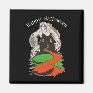 Vintage Scary Ghost Hovering Over A Spooky Haunted Magnet