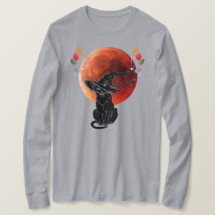 Vintage Scary Halloween 2025 Full Moon Black Cat T-Shirt