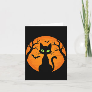 Vintage Scary Halloween Black Cat Costume Cat Moon Card