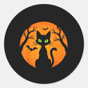 Vintage Scary Halloween Black Cat Costume Cat Moon Classic Round Sticker