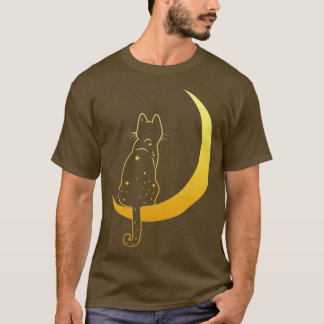 Vintage Scary Halloween Black Cat Costume Moon T-Shirt