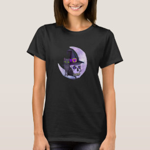 Vintage Scary Halloween Black Cat Costume Moon & W T-Shirt