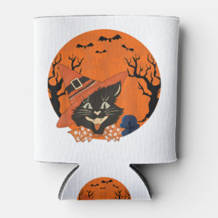 Vintage Scary Halloween Black Cat Costume Witch Ha Can Cooler