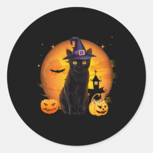 Vintage Scary Halloween Black Cat Costume Witch Ha Classic Round Sticker
