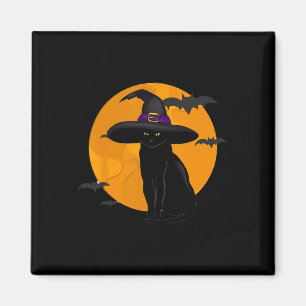 Vintage Scary Halloween Black Cat Costume Witch Ha Magnet