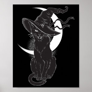 Vintage Scary Halloween Black Cat Costume Witch Ha Poster