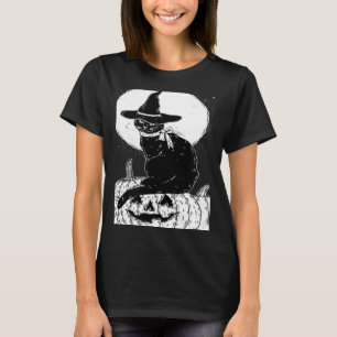 Vintage Scary Halloween Black Cat Costume Witch Ha T-Shirt