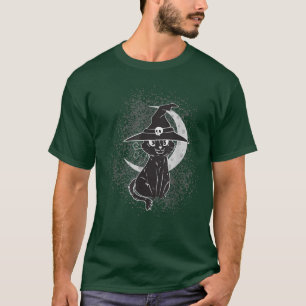 Vintage Scary Halloween Black Cat Costume Witch Ha T-Shirt