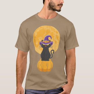 Vintage Scary Halloween Black Cat Costume Witch Ha T-Shirt