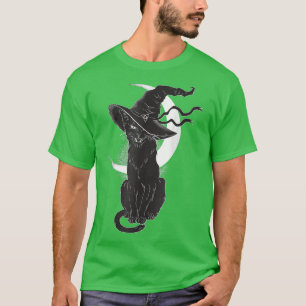 Vintage Scary Halloween Black Cat Costume Witch Ha T-Shirt