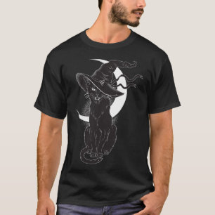 Vintage Scary Halloween Black Cat Costume Witch Ha T-Shirt