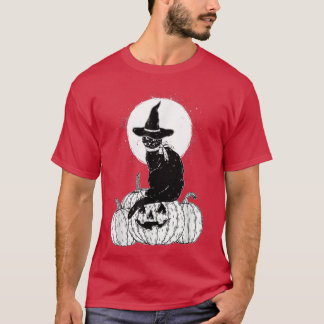 Vintage Scary Halloween Black Cat Costume Witch Ha T-Shirt