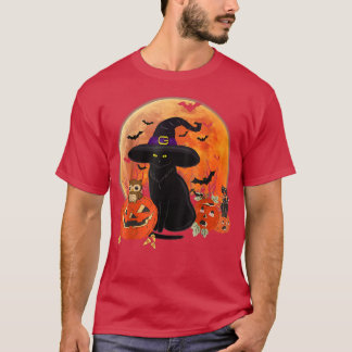 Vintage Scary Halloween Black Cat Costume Witch Ha T-Shirt