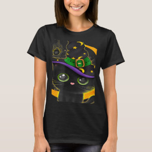 Vintage Scary Halloween Black Cat Costume Witch Ha T-Shirt