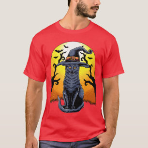 vintage scary halloween black cat costume witch ha T-Shirt