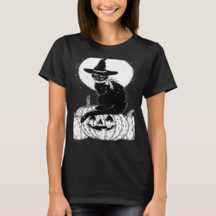 Vintage Scary Halloween Black Cat Costume Witch Ha T-Shirt