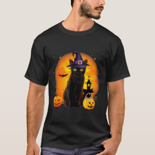 Vintage Scary Halloween Black Cat Costume Witch T-Shirt