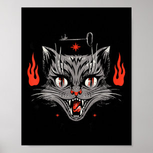 Vintage Scary Halloween Black Cat Poster