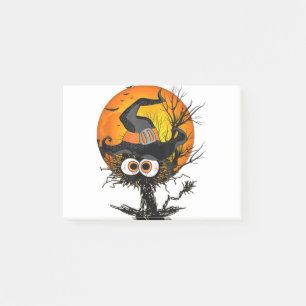 Vintage Scary Halloween Black Cat with Witch Hat & Post-it Notes