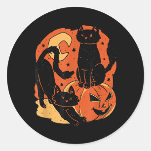 Vintage Scary Halloween Black Cats And Pumpkin Classic Round Sticker