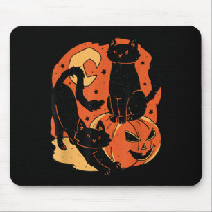 Vintage Scary Halloween Black Cats And Pumpkin Mouse Mat