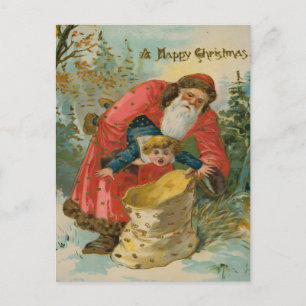Vintage Scary Santa Kidnaps Naughty Child Postcard