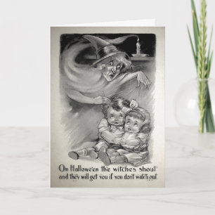 Vintage Scary Witch Halloween Card