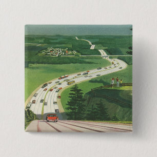 Vintage Scenic American Highways, Cars Road Trip 15 Cm Square Badge