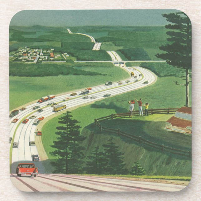 Vintage Scenic American Highways, Cars Road Trip Coaster (Front)