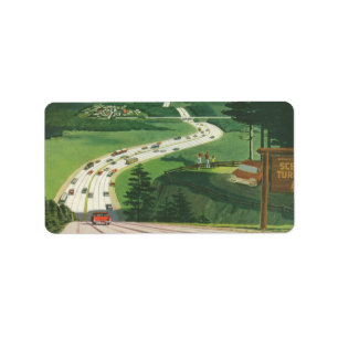 Vintage Scenic American Highways, Cars Road Trip Label