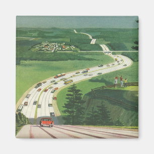 Vintage Scenic American Highways, Cars Road Trip Magnet
