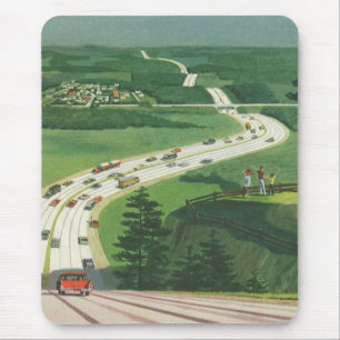 Vintage Scenic American Highways, Cars Road Trip Mouse Mat