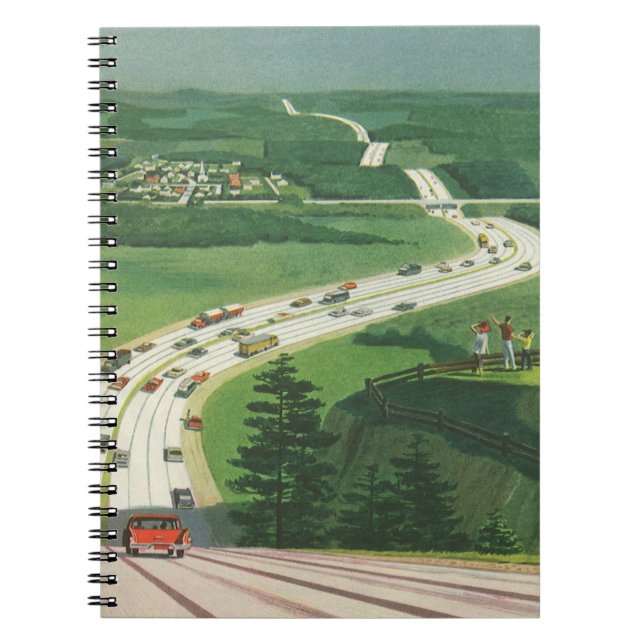 Vintage Scenic American Highways, Cars Road Trip Notebook (Front)