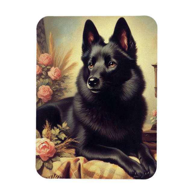 Vintage Schipperke Dog Painting Magnet (Vertical)