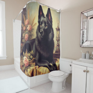 Vintage Schipperke Dog Painting Shower Curtain