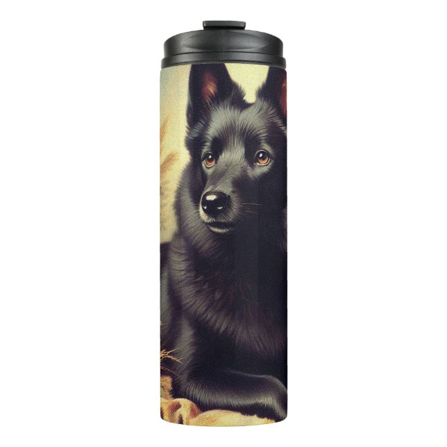 Vintage Schipperke Dog Painting Thermal Tumbler (Front)