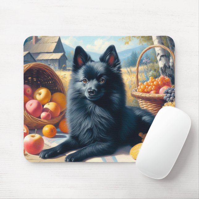 Vintage Schipperke Puppy Painting Mouse Mat (With Mouse)