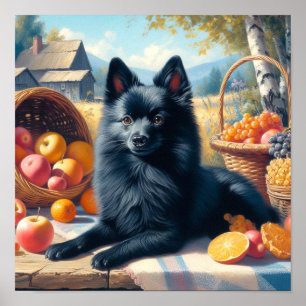Vintage Schipperke Puppy Painting Poster