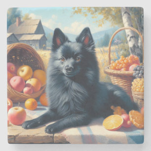 Vintage Schipperke Puppy Painting Stone Coaster