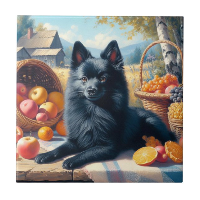 Vintage Schipperke Puppy Painting Tile (Front)